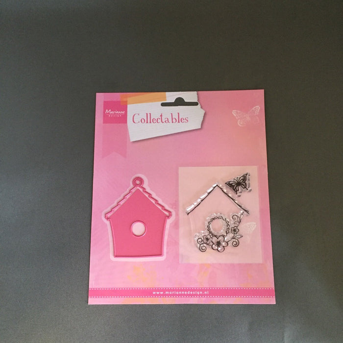 Marianne design Collctables Col 1308 Birdhouse & Butterfly Whit matching stamp